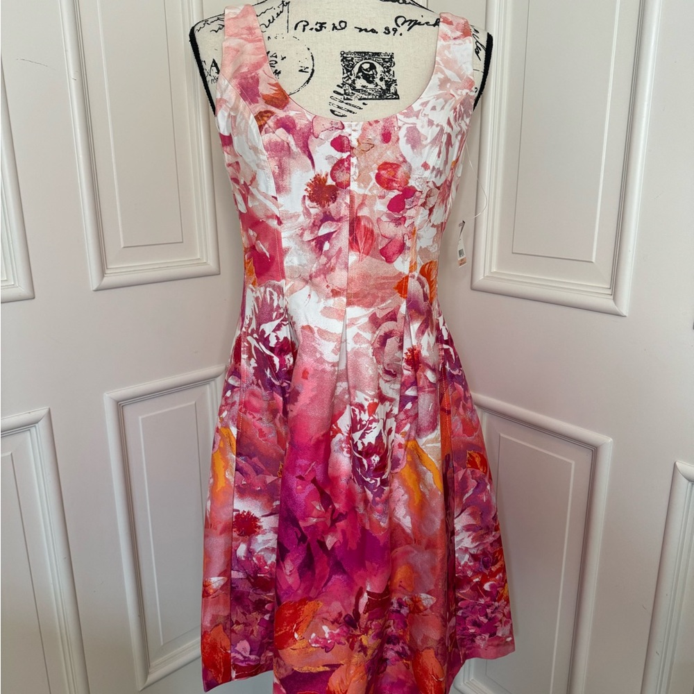 NEW Nine West Floral Cotton Dress – Size 2 – Pink & White Sleeveless Sundress 🌸